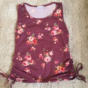 Magenta white dotted floral print tank